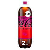 A 2-liter bottle of Coca Cola Cherry Zero Sugar, full of delicious cherry flavor, is priced at £1.99.